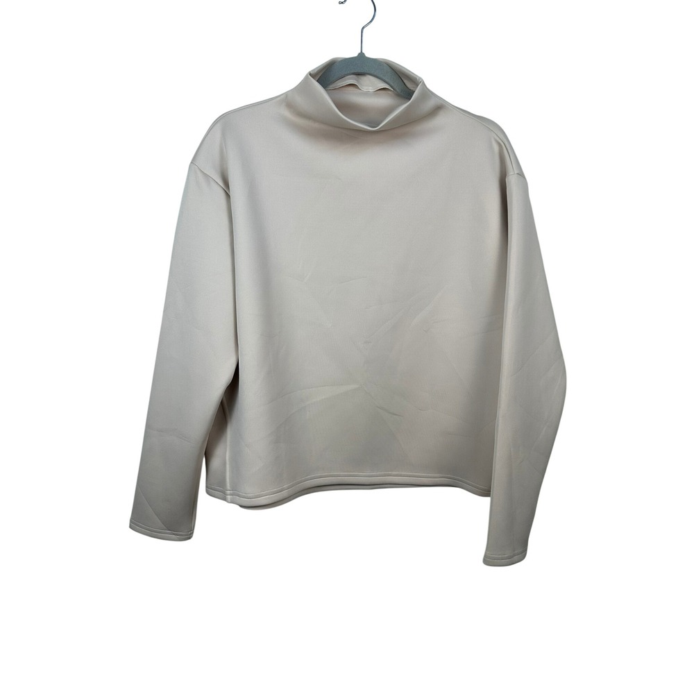 ADAY Like A Boss Mock Neck Sweatshirt Women M Sand Beige Excellent Tech Top